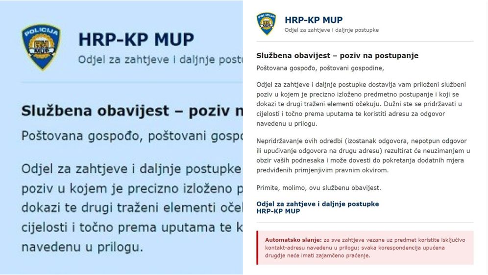 Lažna poruka MUP-a