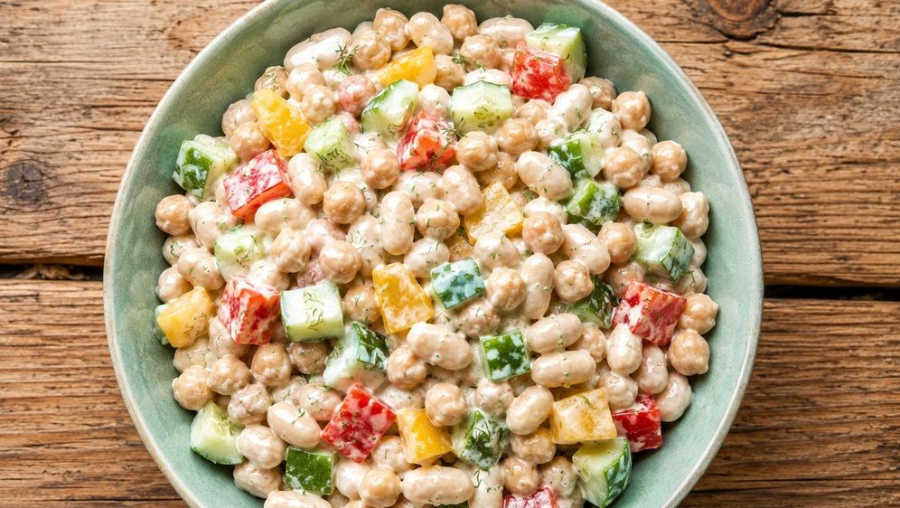 Kremasta salata od graha, slanutka i povrća