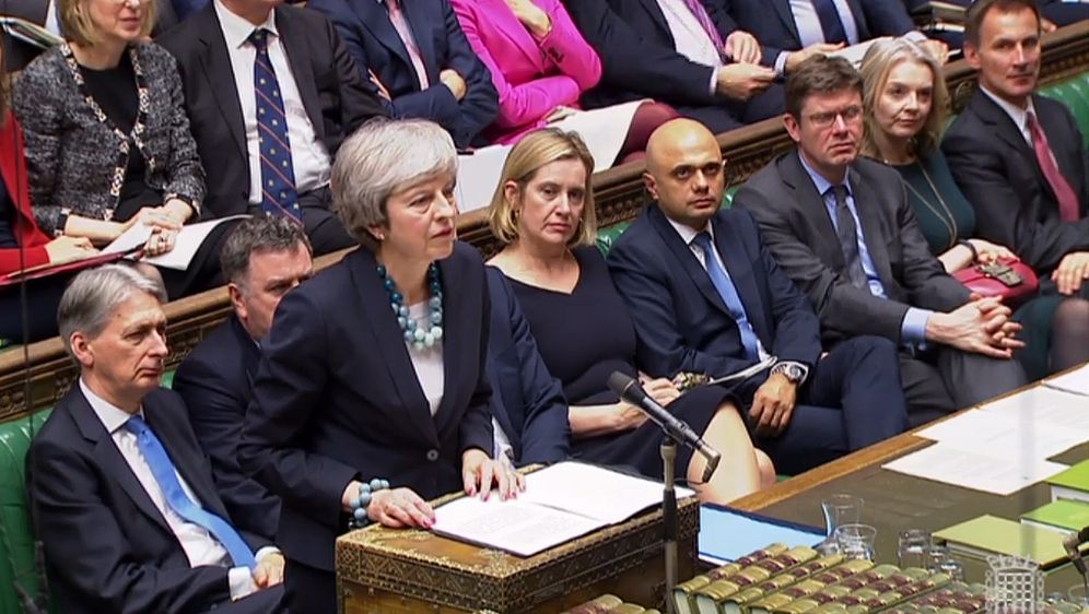 Britanska premijerka Theresa May tijekom rasprave u britanskom parlamentu o Brexitu (Foto: AFP)