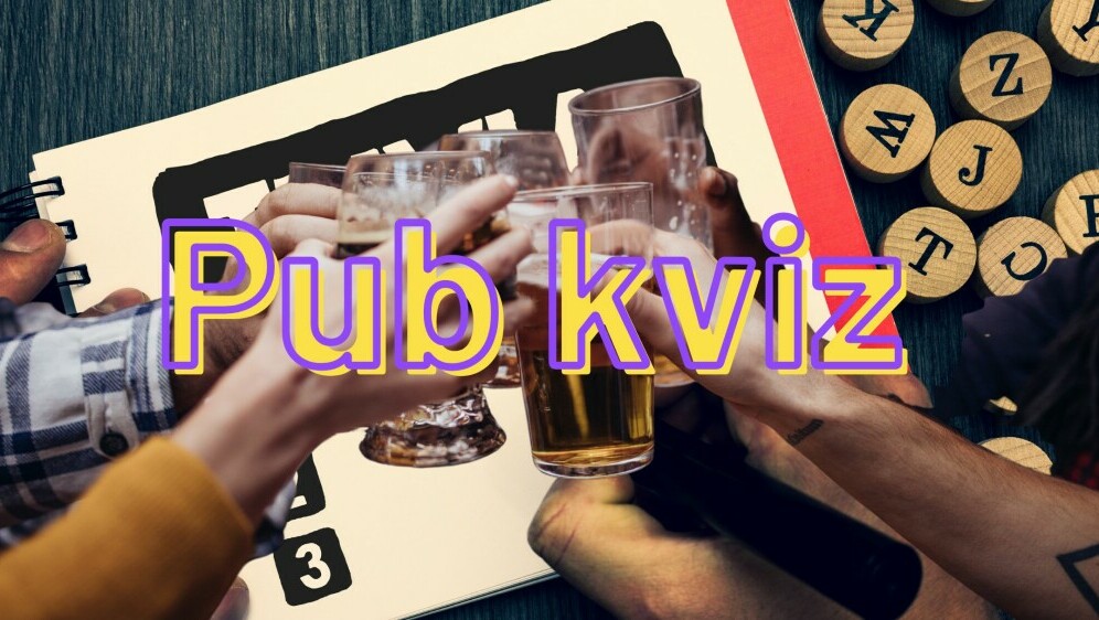 Pitanja na kvizu i ruke koje nazdravljaju pivom uz naslov kviza