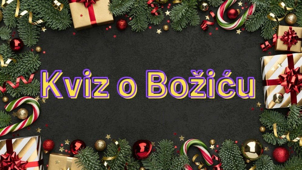 Božićni simboli oko okvira u kojem je naslov kviza