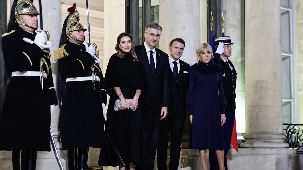 Ana Maslać Plenković i Andrej Plenković s Emmanuelom i Brigitte Macron