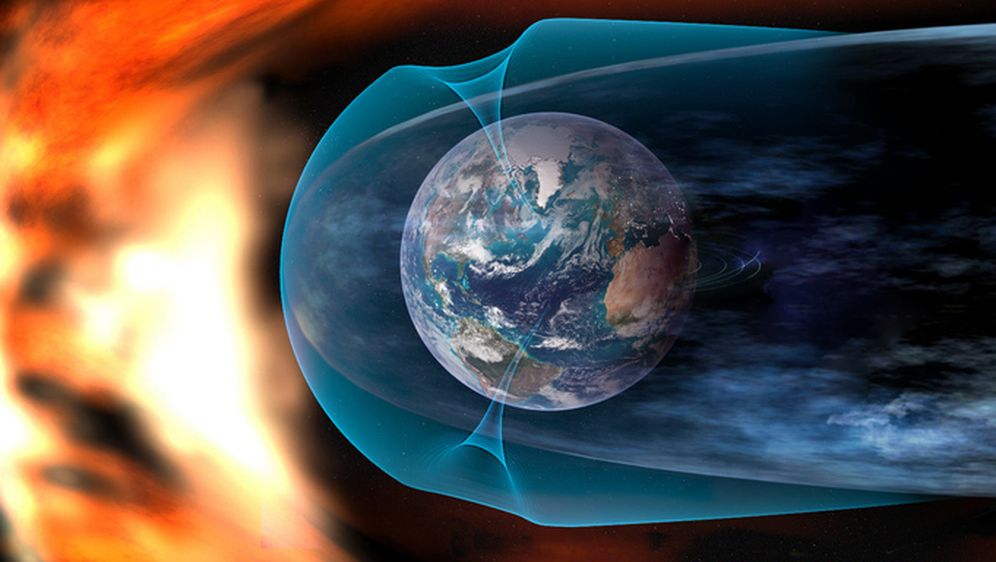 Ilustracija solarnog vjetra koji udara u Zemljino magnetsko polje