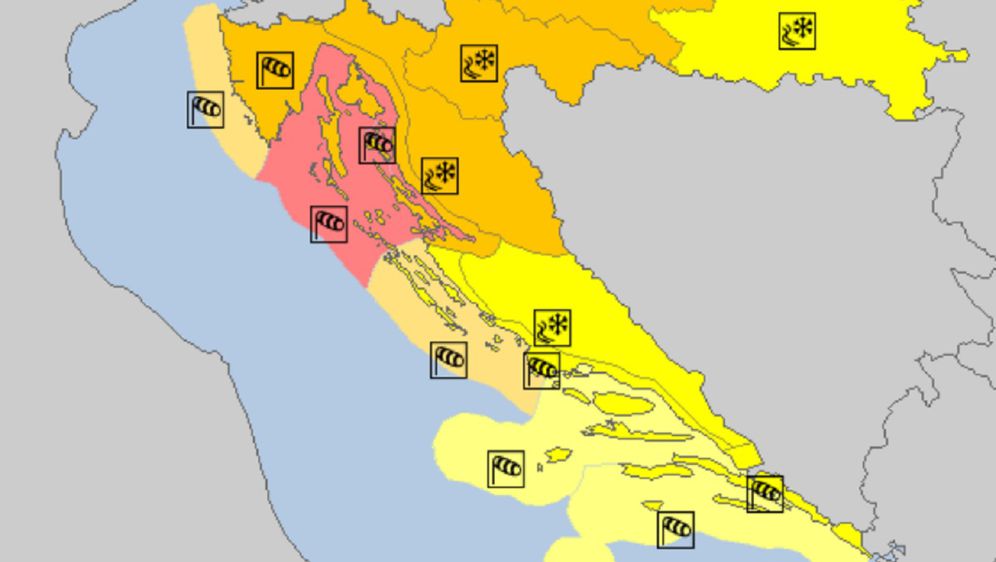 Karta s upozorenjima Meteoalarma (Foto: screenshot Meteolarm)