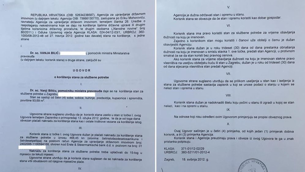 Ugovor o korištenju državnog stana Vanje Bilića