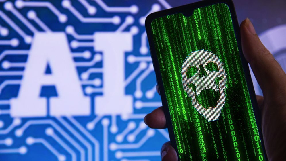 Mobitel i AI logo u pozadini, ilustracija