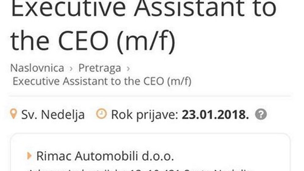 Mate Rimac traži asistenta (Screenshot moj-posao.net)