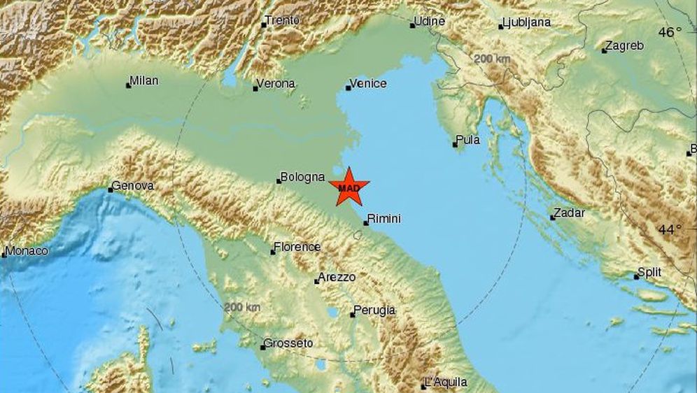 Potres magnitude 4,7 pogodio je sjevernu Italiju (Foto: Euromediteranski seizmološki centar)