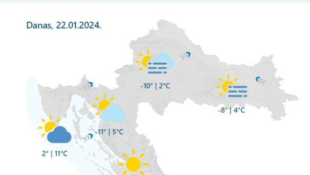 Prognoza DHMZ-a za ponedjeljak