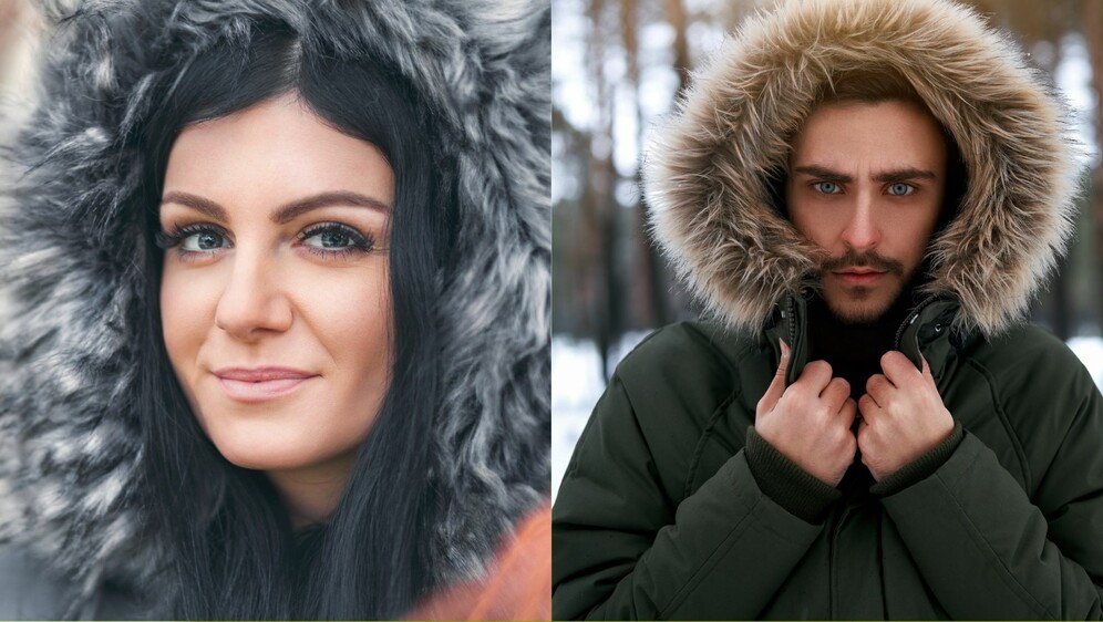 Muškarac i žena s kapuljačom s krznom