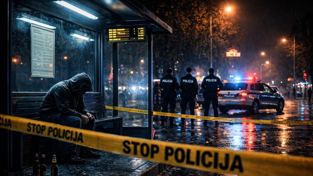 Nasilje na tramvajskoj stanici, ilustracija, AI