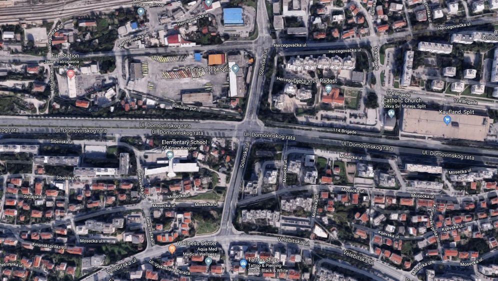 Raskrižje Ulice Domovinskor rata i Solinske ulice u Splitu (Foto: google Maps)