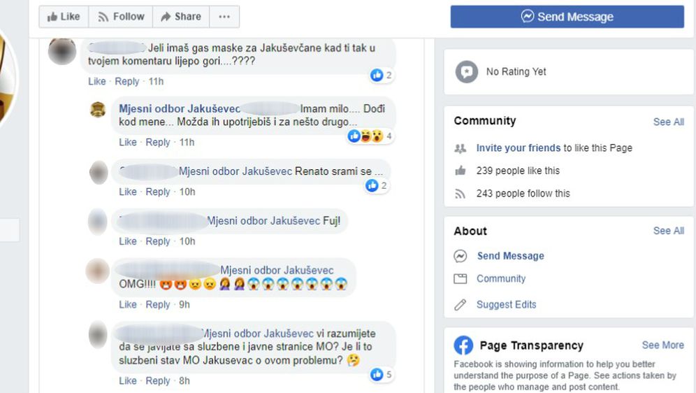 Sramotan odgovor Mjesnog odbora Jakuševec (Screenshot: Facebook)