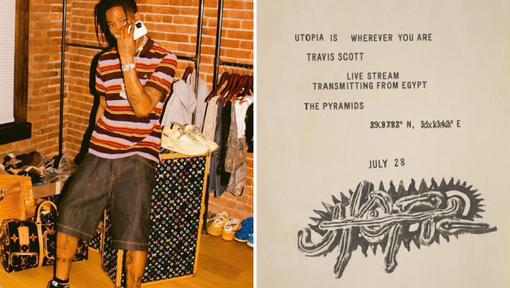 Travis Scott stoji kraj plakata za novi album Utopia