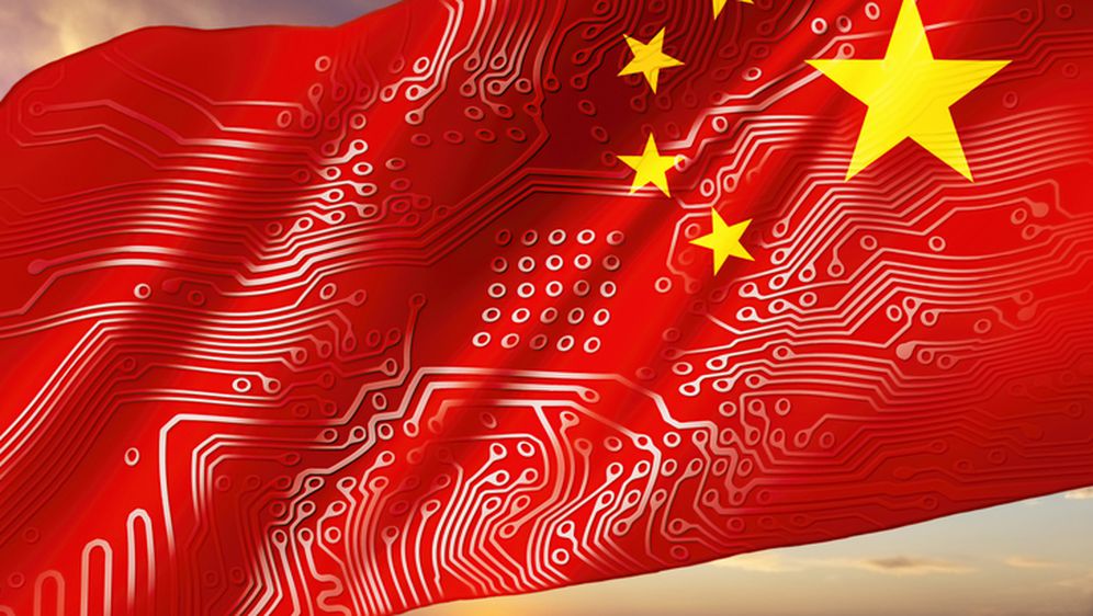 Kineska zastava s digitalnim uzorkom, ilustracija