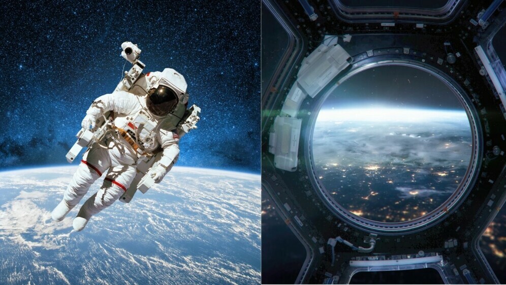 Astronaut u svemiru i svemirska postaja