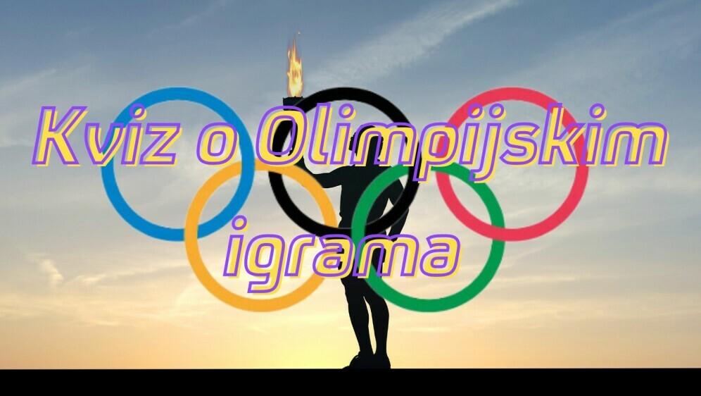 Olimpijska baklja i krugovi te natpis Kviz o Olimpijskim igrama