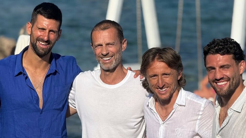 Novak Đoković, Aleksandar Čeferin, Luka Modrić i Mateo Kovačić