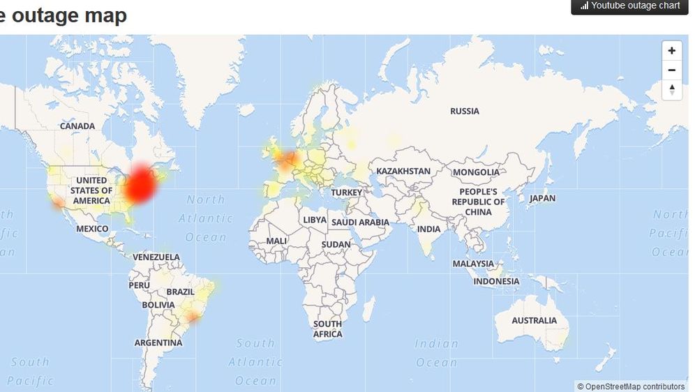 Pale brojne aplikacije Googla, probleme imaju i stanovnici u Europi (Screennshot: Down Detector)