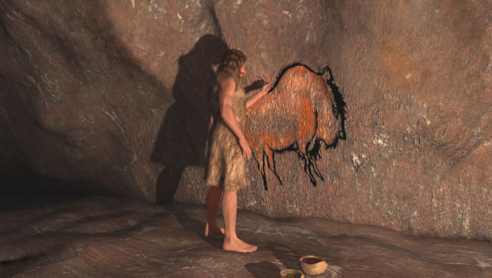 Neandertalac u špilji, ilustracija
