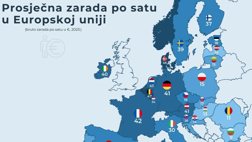 Prosječna zarada po satu u EU