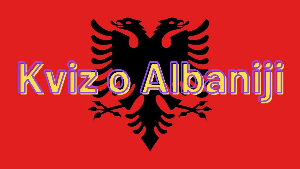 Albanska zastava i natpis kviz o Albaniji