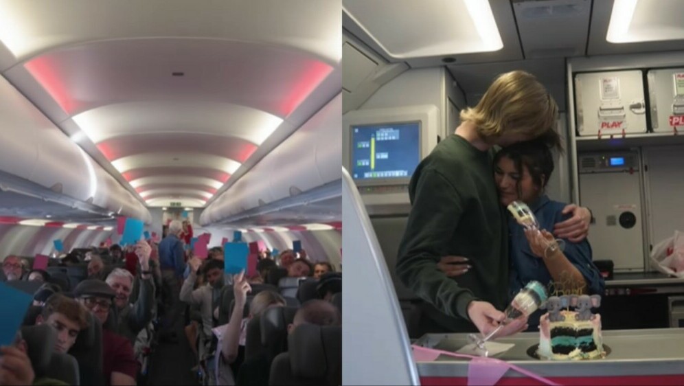 Katrín María Blöndal i Anton Örn Hilmarsson na proslavi otkrivanja spola djeteta u zrakoplovu