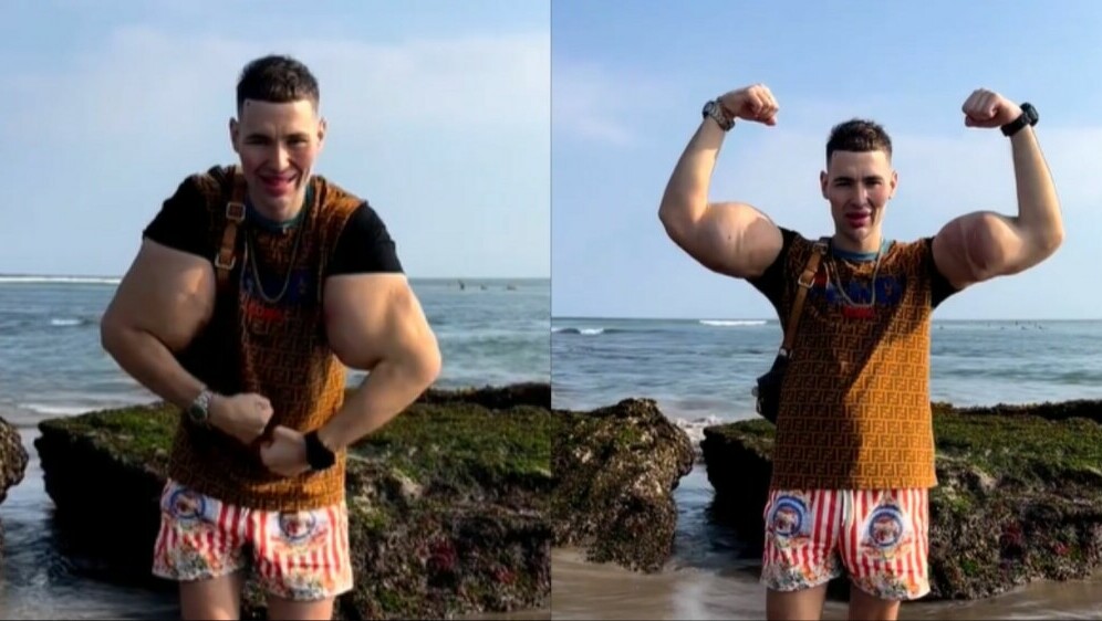 Kiril Tereshin poznatiji kao Ruski Popaj kako pokazuje lažne mišiće