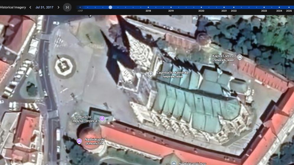 Vremenski prikaz Zagrebačke katedrale na Google Earthu