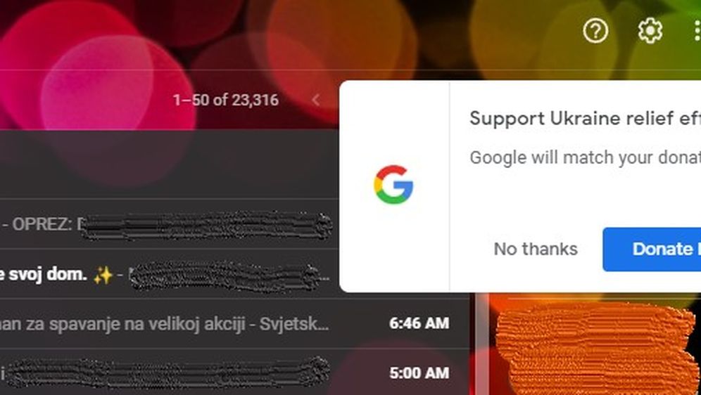 Google kroz Gmail poziva na donacije za Ukrajinu