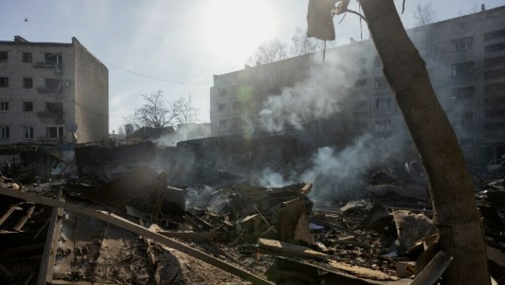 Zgrada nakon ruskog napada na grad Dobropilju
