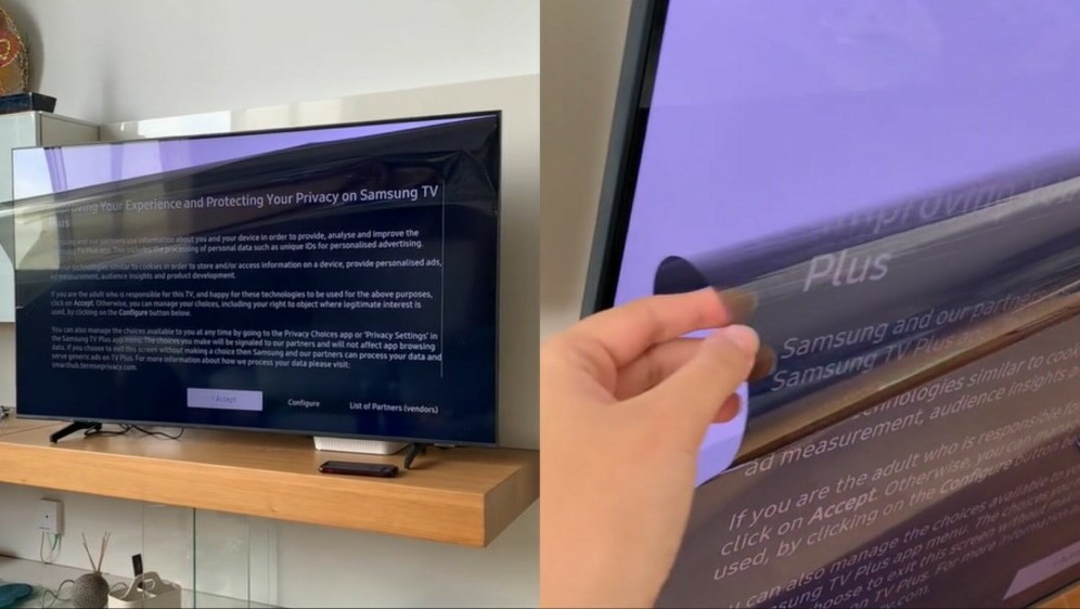 TV s odlijepljenim djelom ekrana