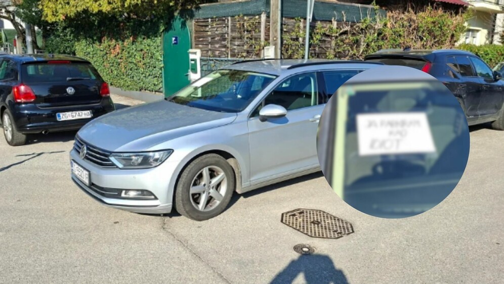 Nepropisno parkirano vozilo i natpis na staklu