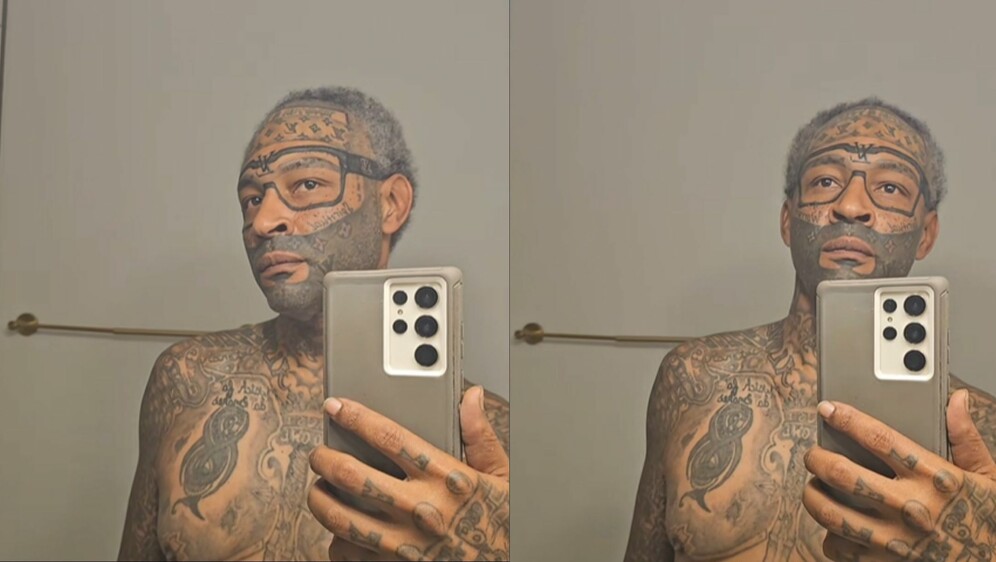 Muškarac s Louis Vuitton tetovažama po licu