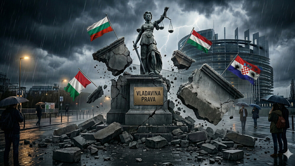 Rušenje vladavine prava, ilustracija, AI