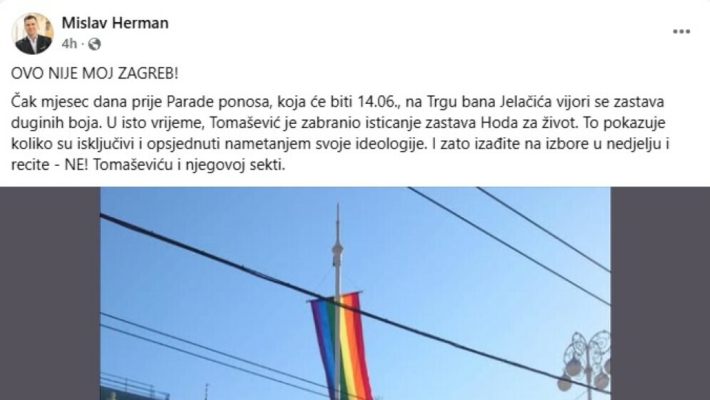 Objava Mislava Hermana na Facebooku