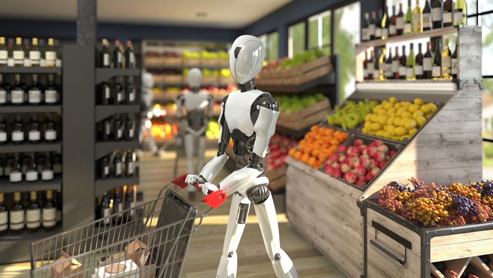 Robot u kupovini, ilustracija