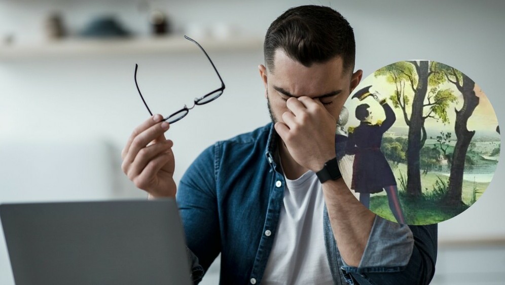 Optička varka muškarca kako stoji u šumi