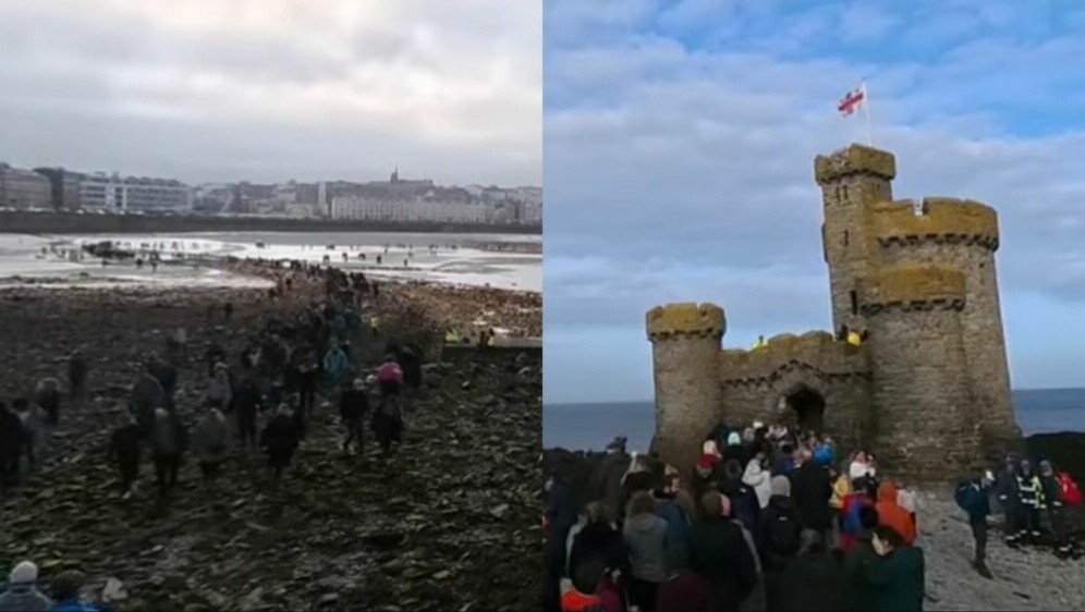 Dvorac The Tower of Refuge i put do njega preko mora pri niskoj plimi