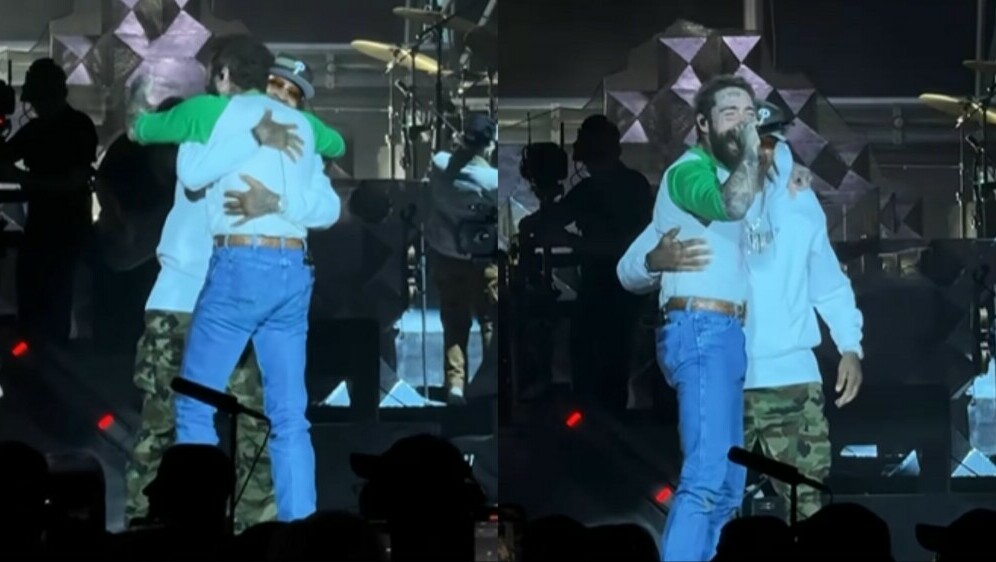 Glazbenik Post Malone i košarkaš Allen Iverson zagrljeni na pozornici