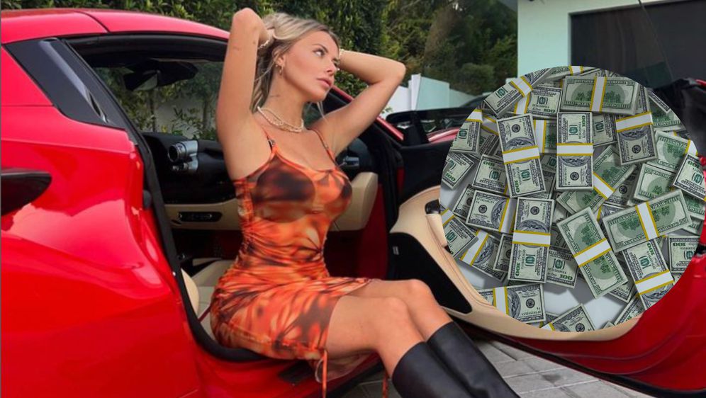 OnlyFans model Corinna Kopf sjedi u autu i novac pokraj nje