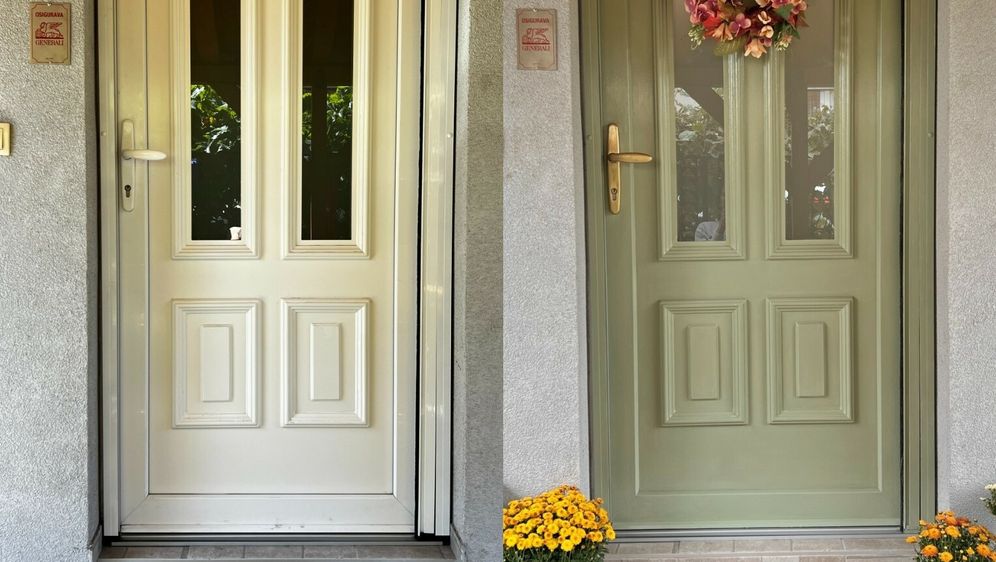 Ulazna vrata Mine Peslać prije i nakon bojenja