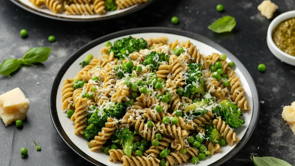 Tjestenina s brokulom, graškom i prženim pinjolima