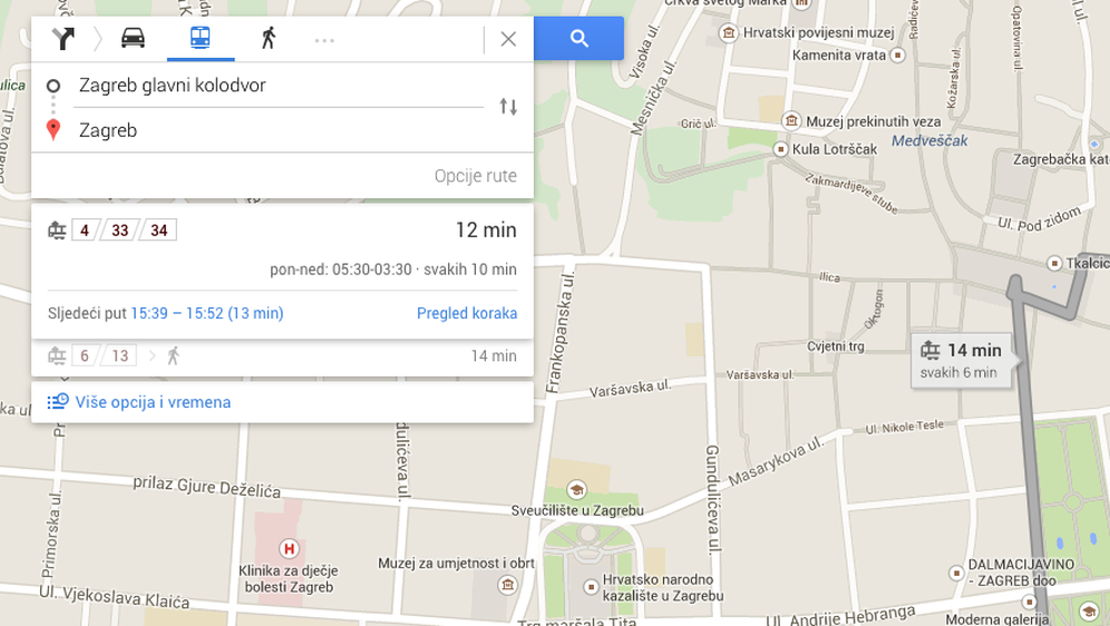 Googleove karte od sada pokazuju upute za javni prijevoz u Zagrebu