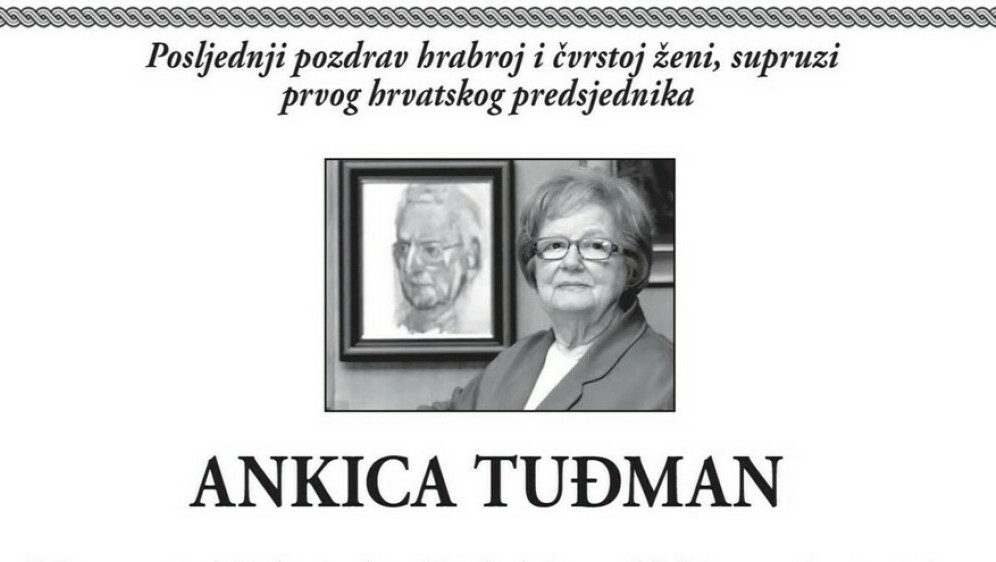 Osmrtnica Ankice Tuđman