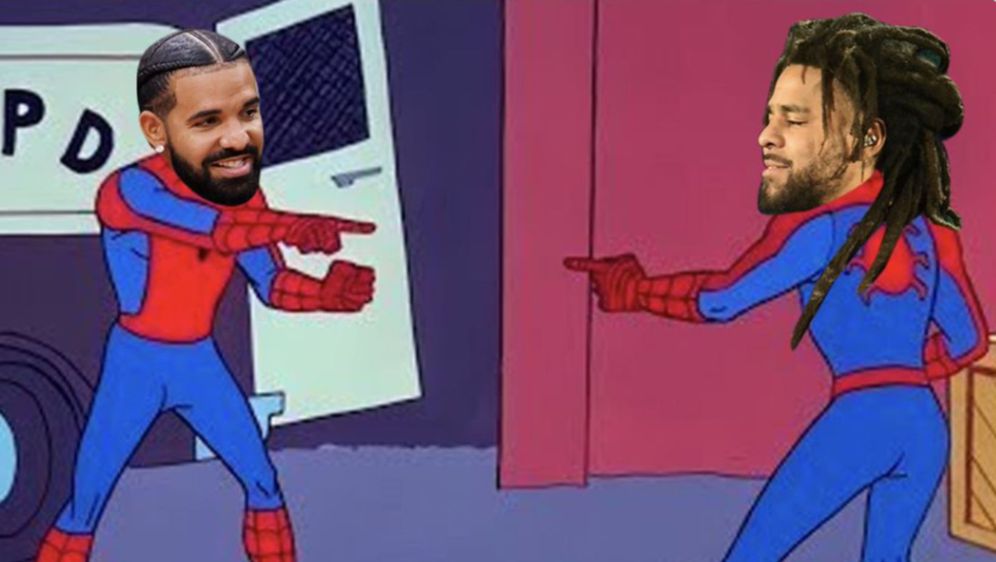 reperi Drake i J Cole u poznatom memeu u kojem Spidermani pokazuju jedan na drugoga