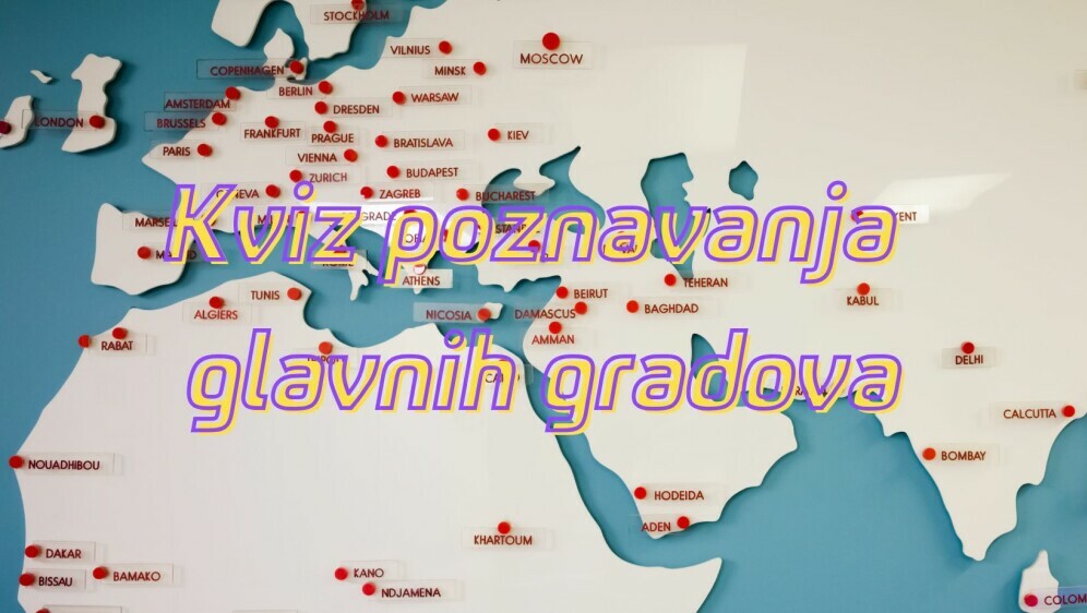 Karta svijeta s označenim glavnim gradovima i naziv kviza