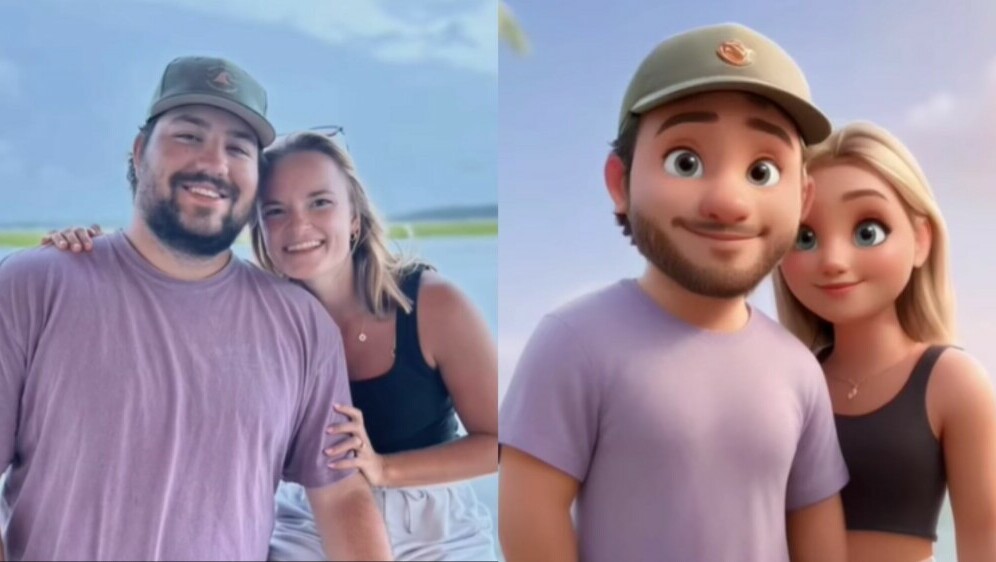 Mladi par prije i nakon uređivanja fotografije umjetnom inteligencijom