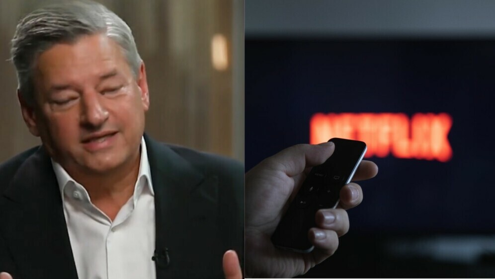 Ted Sarandos pri intervjuu i TV s upaljenim Netflixom