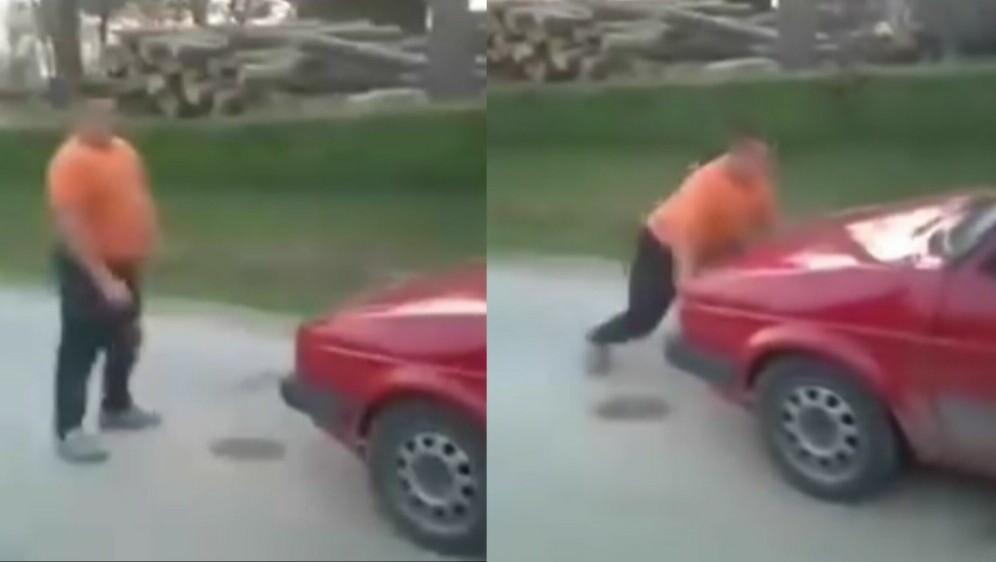 Muškarac u dvoboju s automobilom